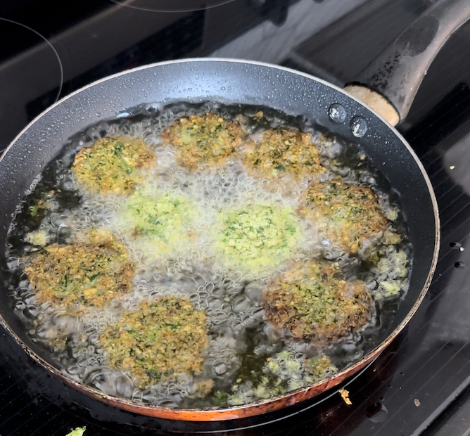 Frying falafel