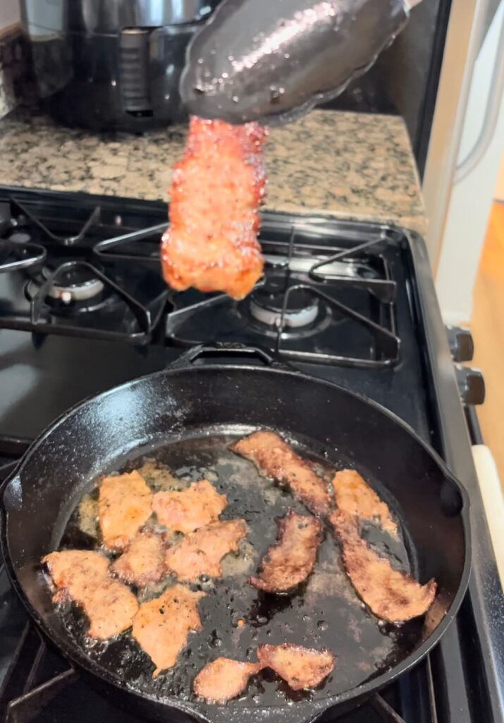 frying homemade gyro meat