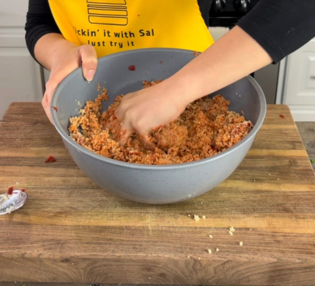 Mixing bulgur ingredients